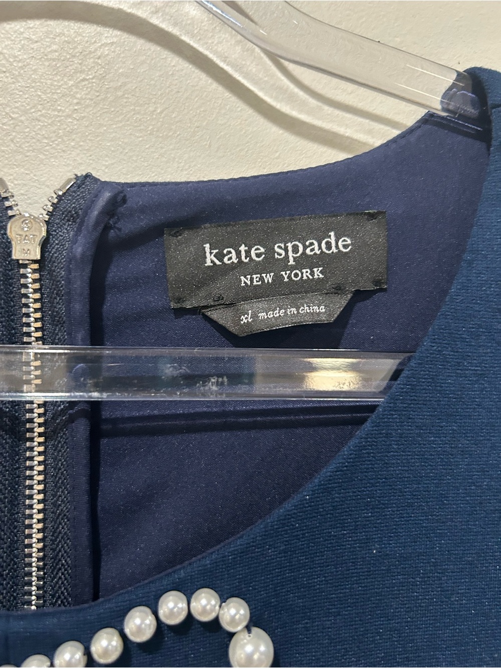 Kate Spade A-line Dress Pearl Bows Women’s XL Navy Blue Stretch Pockets Dressy - Picture 4 of 15